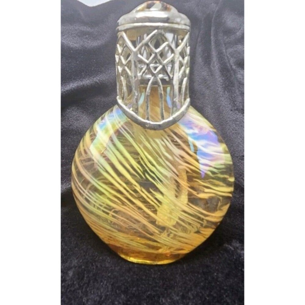 Catalytic Fragrance Oil Lamp Art Glass Swirl Iridescent Gold Late 20th Century